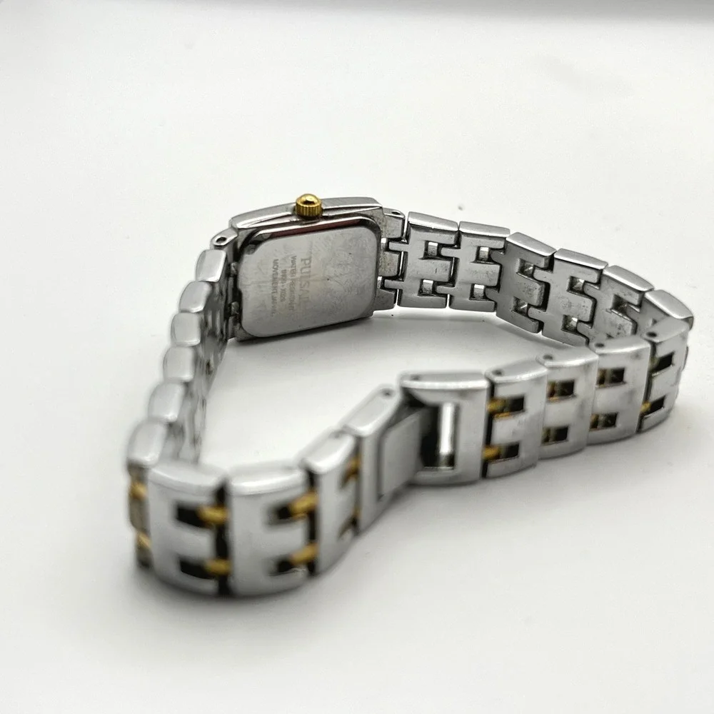 Pulsar Two Tone Stainless Steel Blue Dial Rectangular Watch 1N00-X029